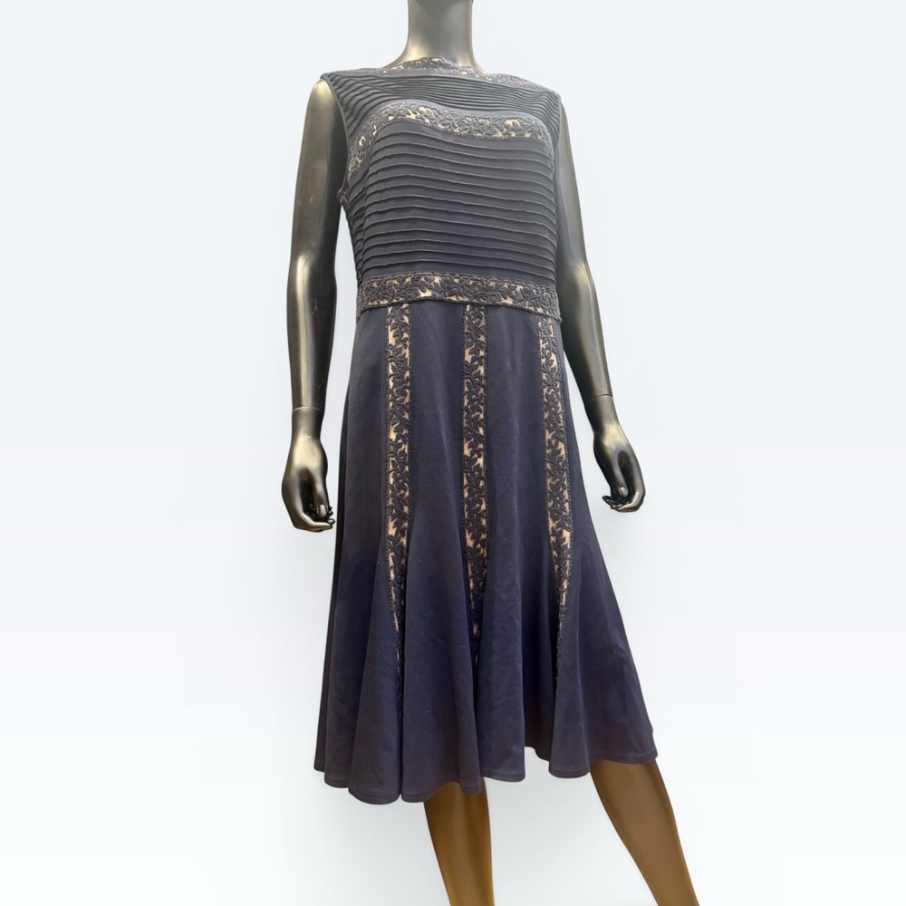Tadashi Shoji Navy Floral Lace Wedding Guest Cocktail Midi Dress
